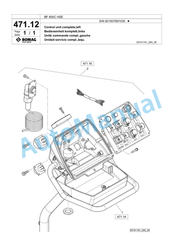Bomag BF 600C HSE Paver Spare Parts Catalogue 00800731-2