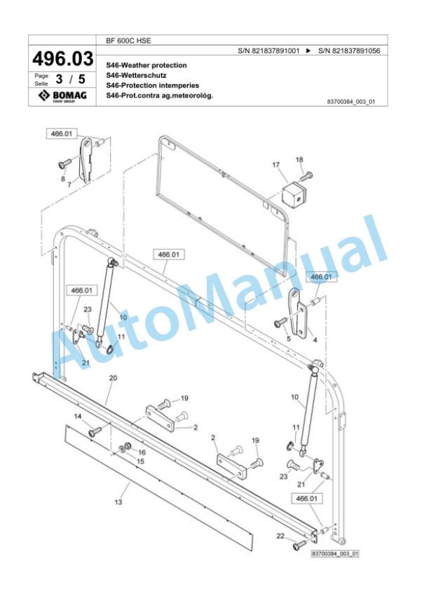 Bomag BF 600C HSE Paver Spare Parts Catalogue 00800731-3