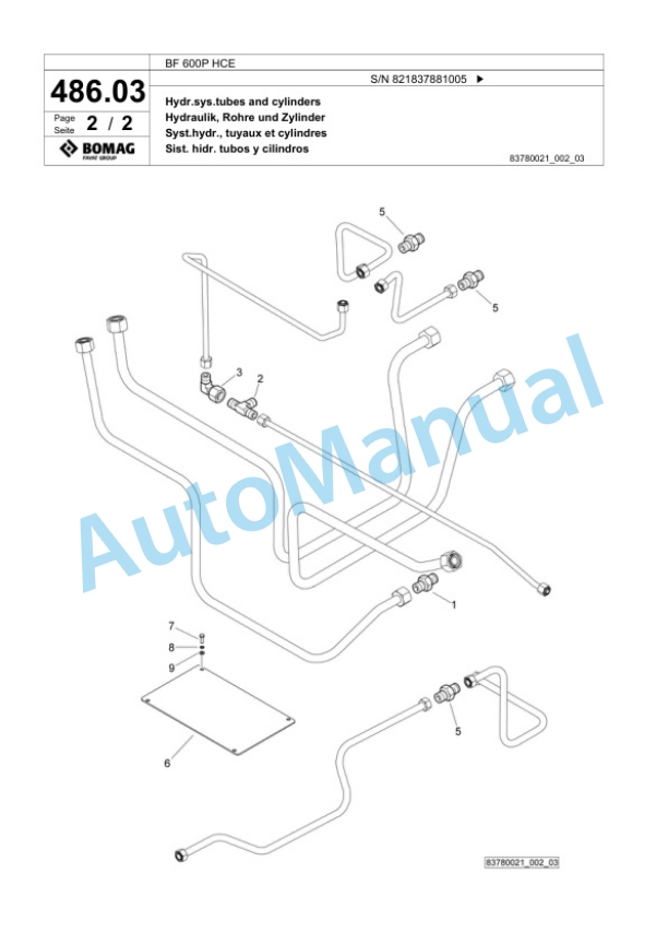 Bomag BF 600P HCE Paver Spare Parts Catalogue 00800729-2