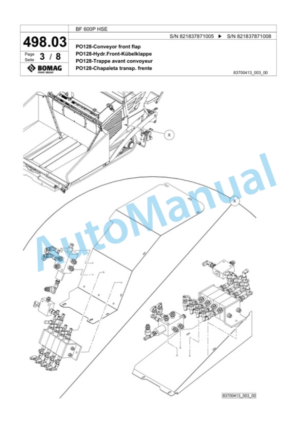 Bomag BF 600P HSE Paver Spare Parts Catalogue 00800727-3