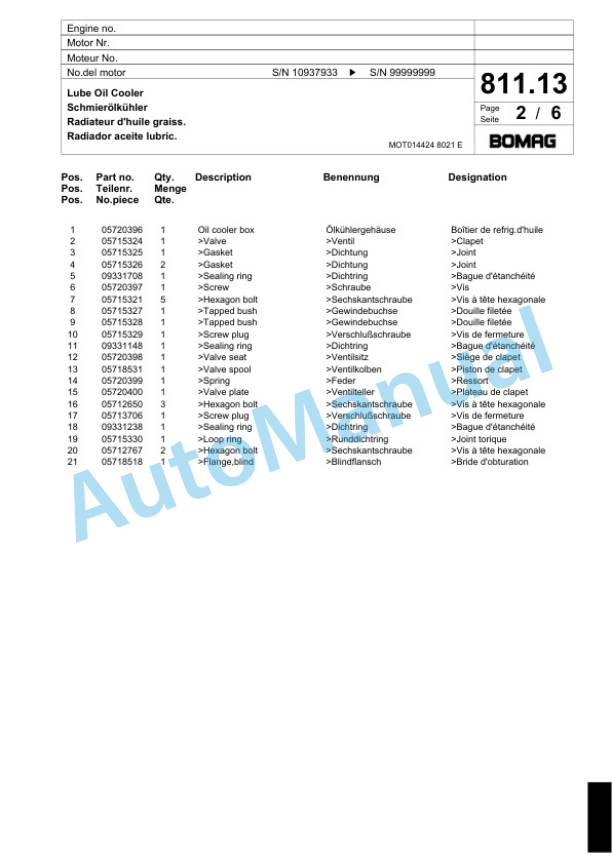 Bomag BF 691 C -HB Paver Spare Parts Catalogue 00800703-3