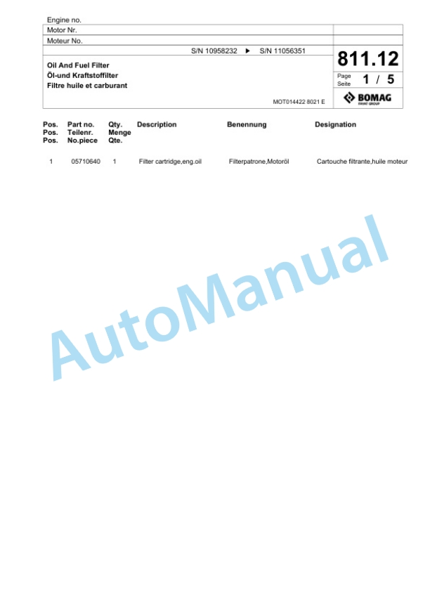 Bomag BF 691 C - HSE Paver Spare Parts Catalogue 00800699-3