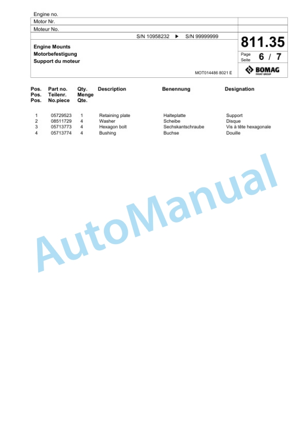 Bomag BF 691 C - HSE Paver Spare Parts Catalogue 00800699-5