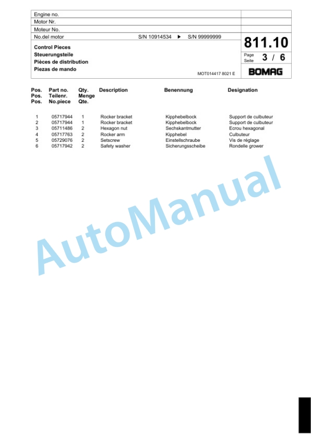 Bomag BF 691 P -HSE Paver Spare Parts Catalogue 00800691-3