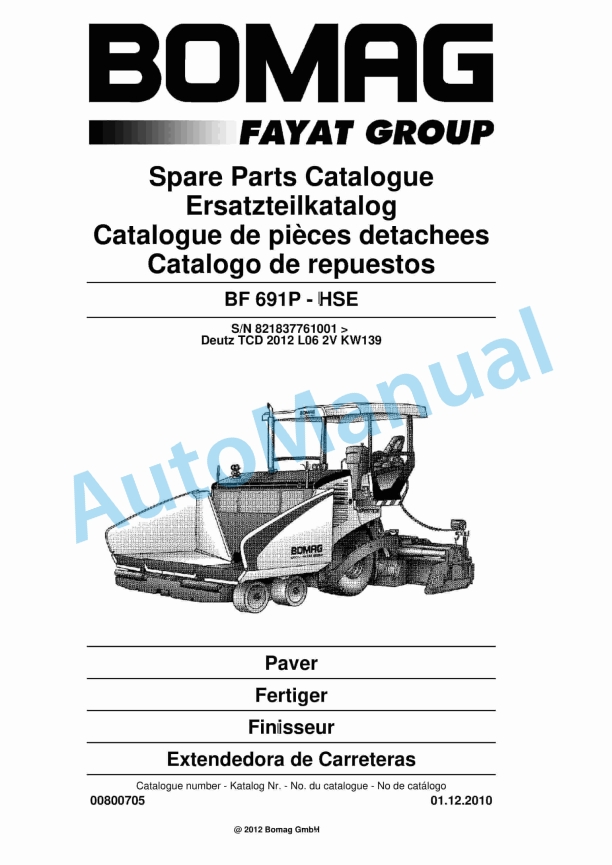 Bomag BF 691P - HSE Paver Spare Parts Catalogue 00800705