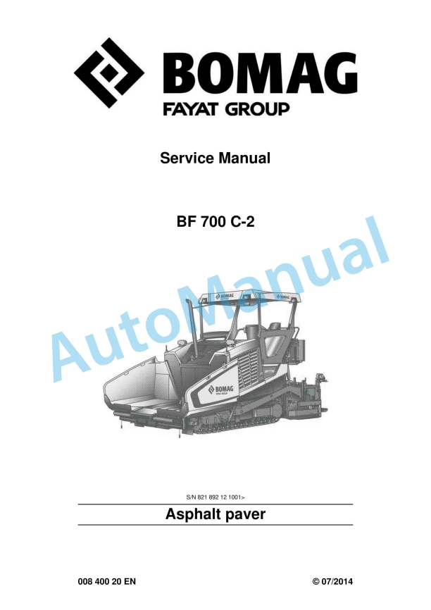 Bomag BF 700 C-2 Asphalt Paver Service Manual 00840020