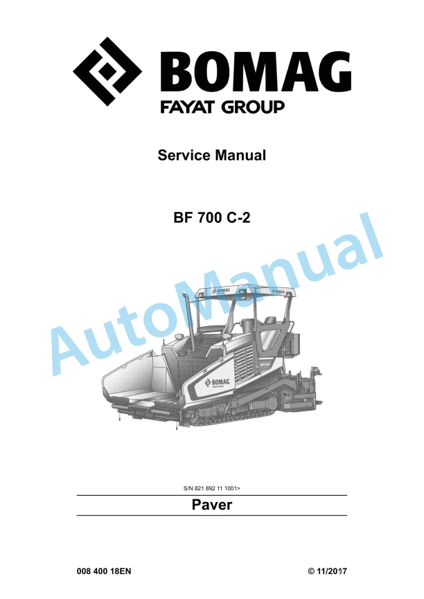 Bomag BF 700 C-2 Paver Service Manual 00840018