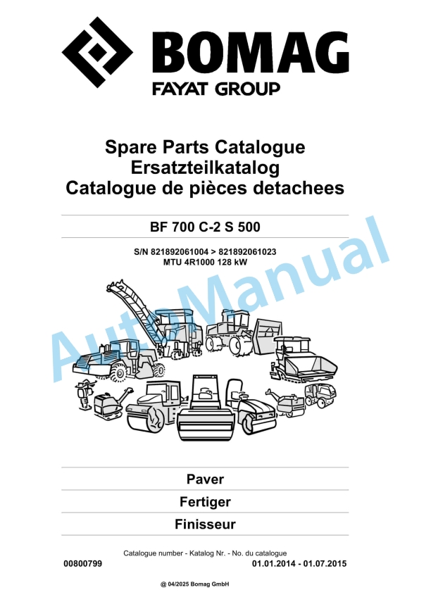 Bomag BF 700 C-2 S 500 Paver Spare Parts Catalogue 00800799