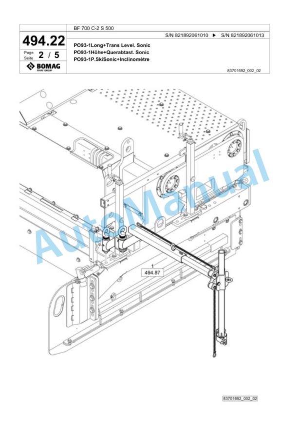 Bomag BF 700 C-2 S 500 Paver Spare Parts Catalogue 00800799-2