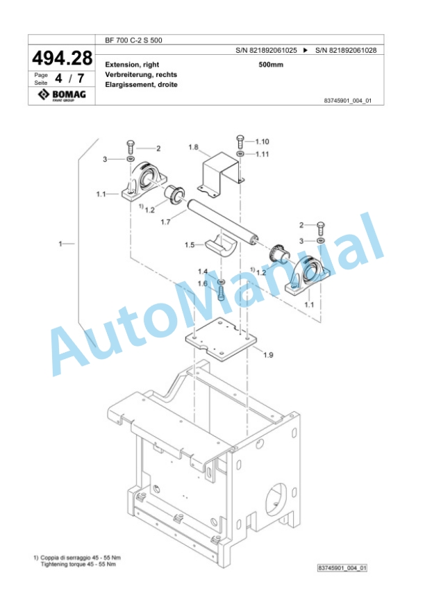 Bomag BF 700 C-2 S 500 Paver Spare Parts Catalogue 00800869-2