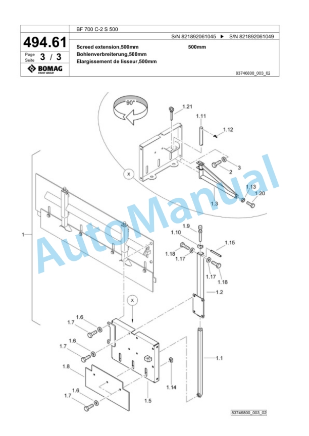 Bomag BF 700 C-2 S 500 Paver Spare Parts Catalogue 00800869-3