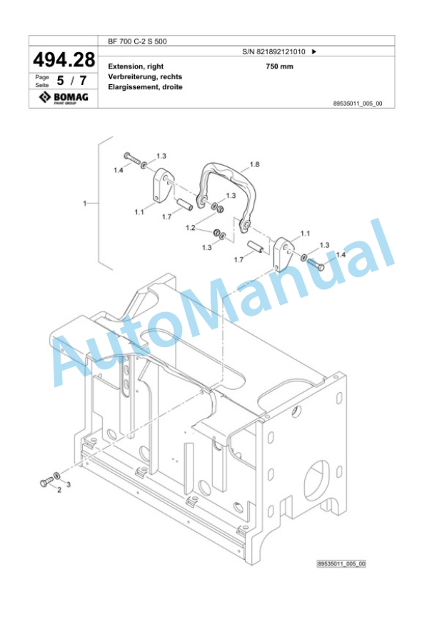 Bomag BF 700 C-2 S 500 Paver Spare Parts Catalogue 00800899-2