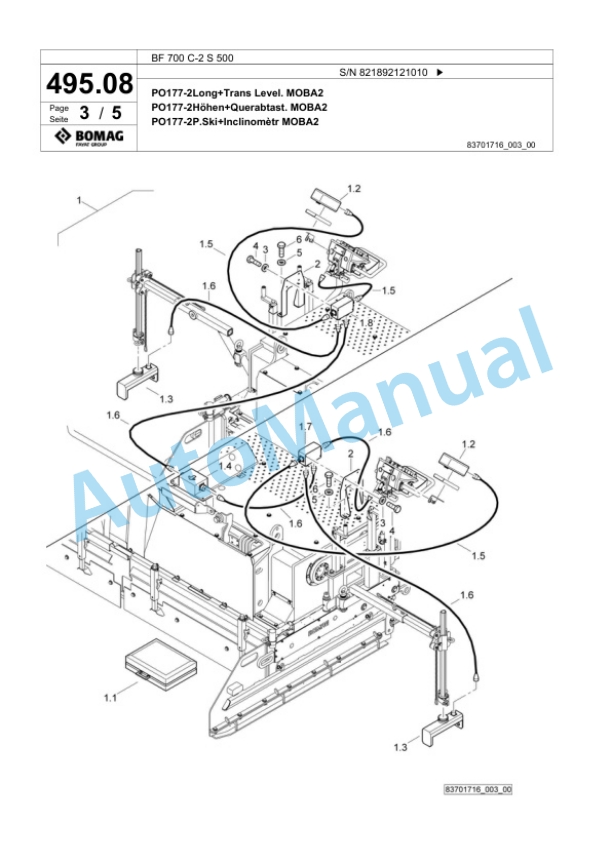 Bomag BF 700 C-2 S 500 Paver Spare Parts Catalogue 00800899-4