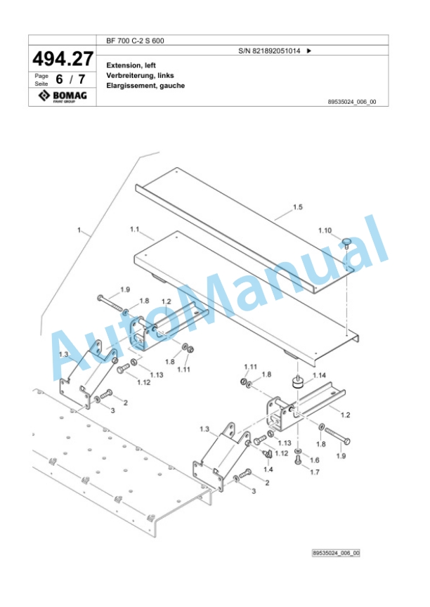 Bomag BF 700 C-2 S 600 Paver Spare Parts Catalogue 00800867-2