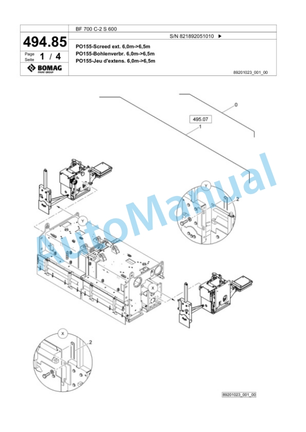 Bomag BF 700 C-2 S 600 Paver Spare Parts Catalogue 00800867-4
