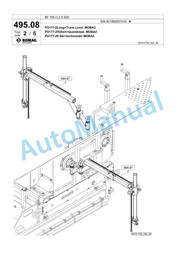 Bomag BF 700 C-2 S 600 Paver Spare Parts Catalogue 00800867-5
