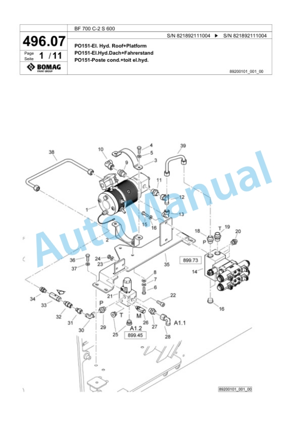 Bomag BF 700 C-2 S 600 Paver Spare Parts Catalogue 00800897-4