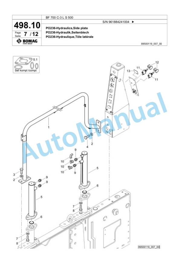 Bomag BF 700 C-3 L S 500 Paver Spare Parts Catalogue 00826987-4