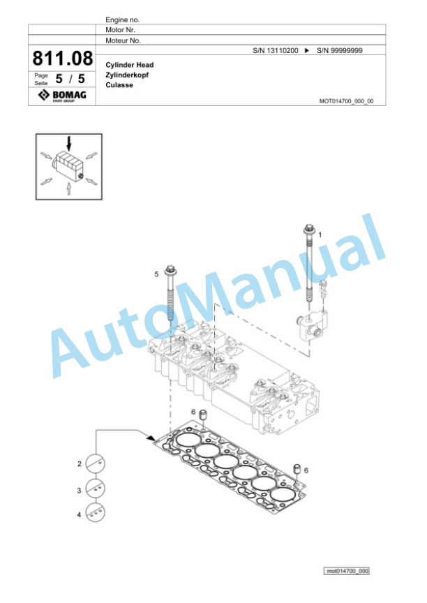 Bomag BF 700 C-3 L S 500 Paver Spare Parts Catalogue 00826987-5