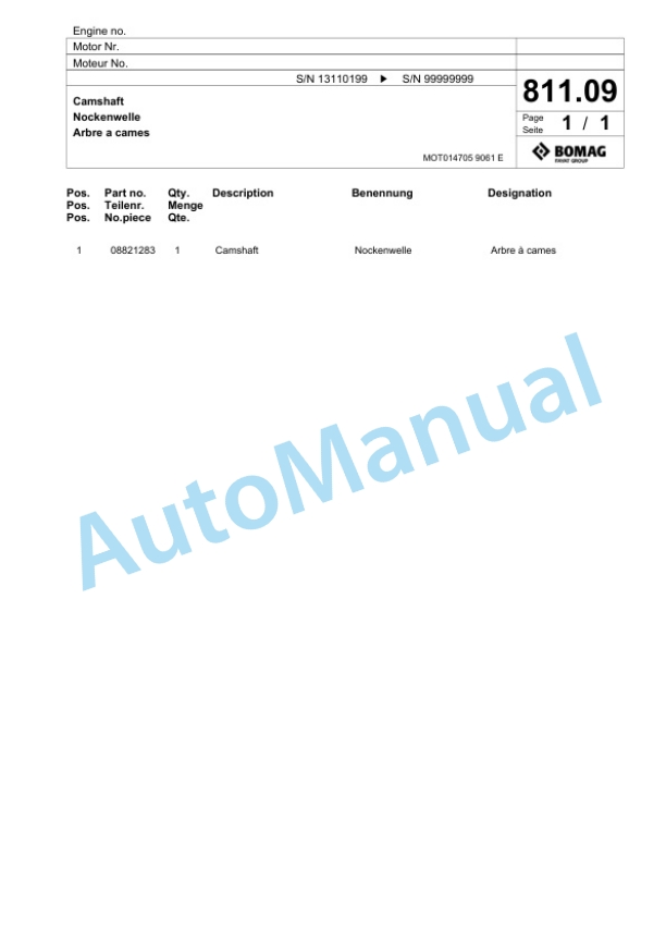 Bomag BF 700 C-3 L S 600 Paver Spare Parts Catalogue 00826923-5