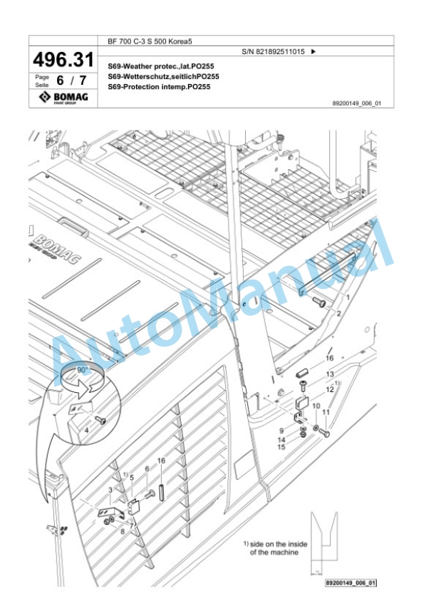 Bomag BF 700 C-3 S 500 Korea5 Paver Spare Parts Catalogue 00826693-3