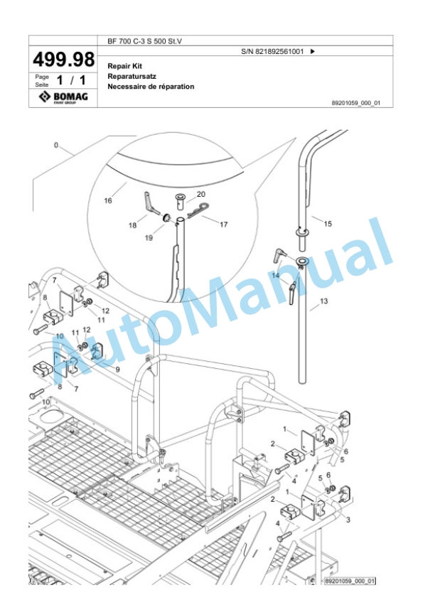 Bomag BF 700 C-3 S 500 St.V Paver Spare Parts Catalogue 00826979-5