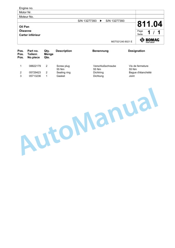 Bomag BF 700 C-3 S 500 St.V Paver Spare Parts Catalogue 00827171-5