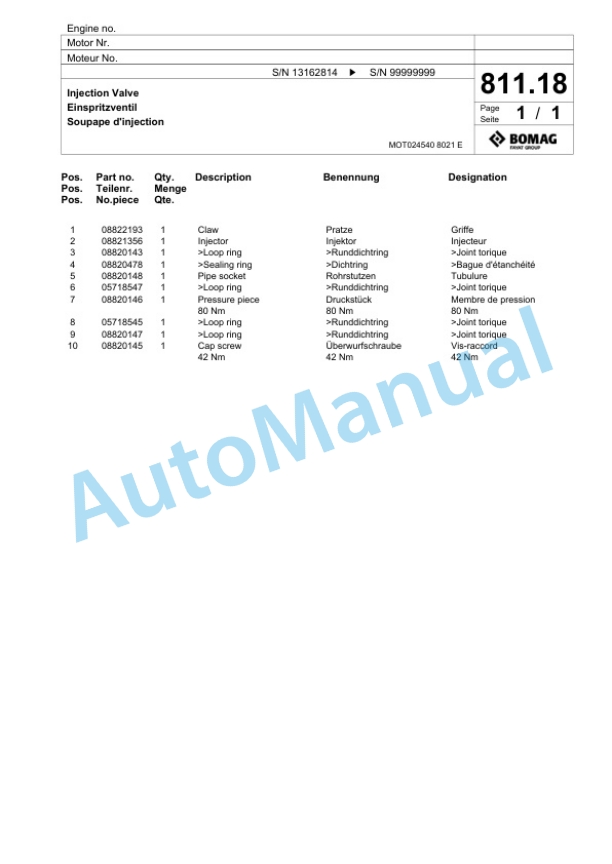 Bomag BF 700 C-3 S 600 Korea5 Paver Spare Parts Catalogue 00827127-5