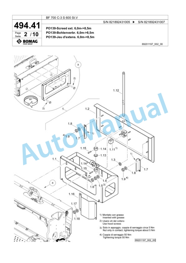 Bomag BF 700 C-3 S 600 St.V Paver Spare Parts Catalogue 00826353-2