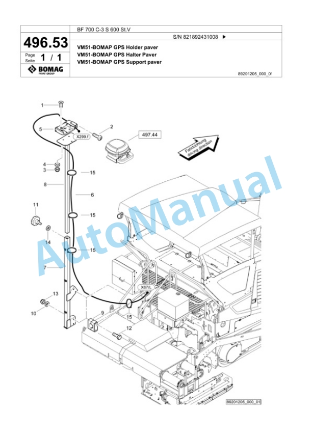 Bomag BF 700 C-3 S 600 St.V Paver Spare Parts Catalogue 00826353-4