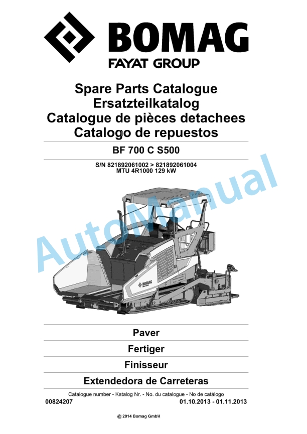 Bomag BF 700 C S500 Paver Spare Parts Catalogue 00824207