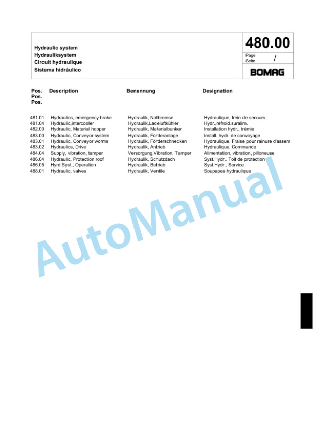 Bomag BF 700 C S500 Paver Spare Parts Catalogue 00824207-2