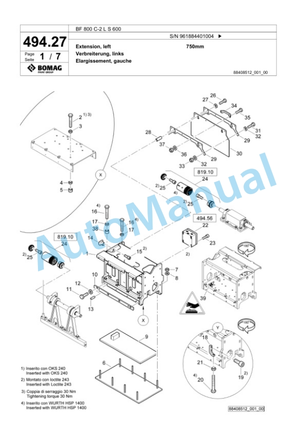 Bomag BF 800 C-2 L S 600 Paver Spare Parts Catalogue 00827007-2