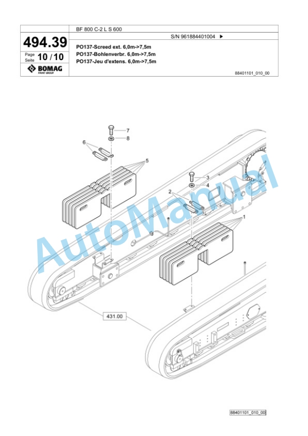 Bomag BF 800 C-2 L S 600 Paver Spare Parts Catalogue 00827007-3