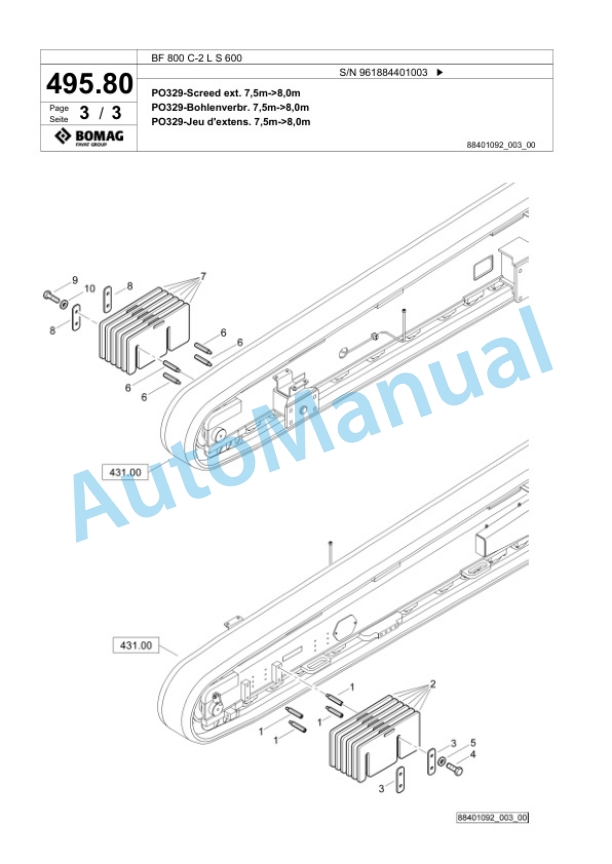 Bomag BF 800 C-2 L S 600 Paver Spare Parts Catalogue 00827007-5