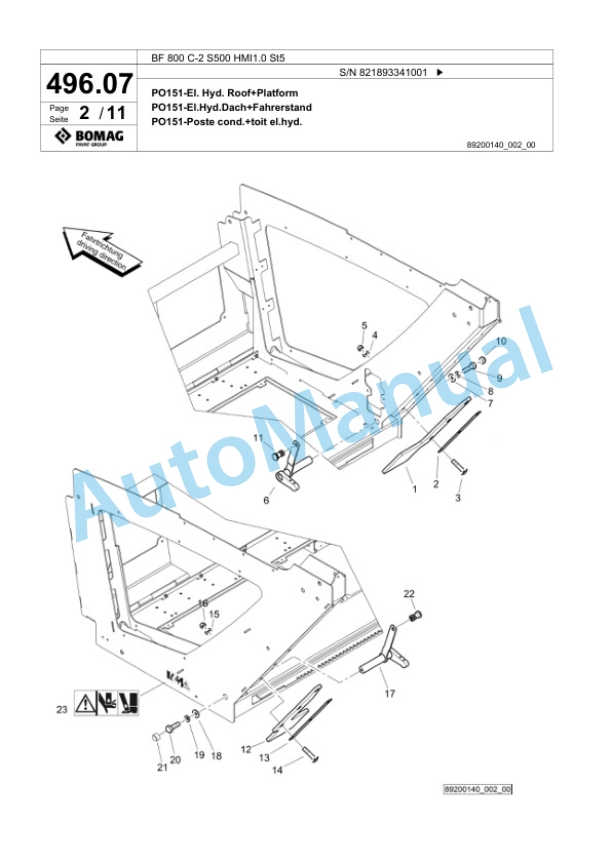 Bomag BF 800 C-2 S500 HMI1.0 St5 Paver Spare Parts Catalogue 00825855-3