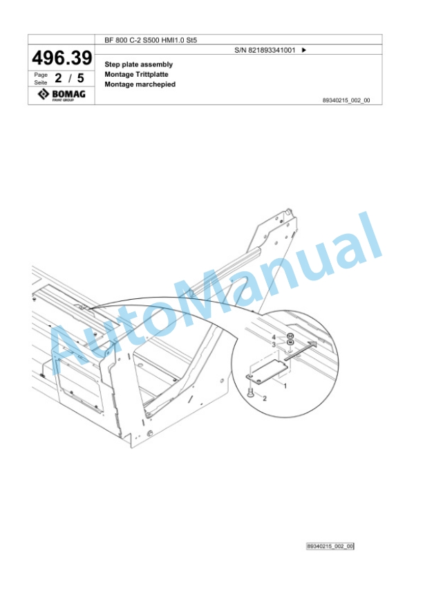 Bomag BF 800 C-2 S500 HMI1.0 St5 Paver Spare Parts Catalogue 00825855-4