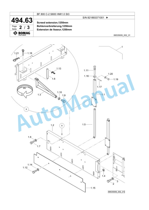 Bomag BF 800 C-2 S600 HMI1.0 St3 Paver Spare Parts Catalogue 00825861-2