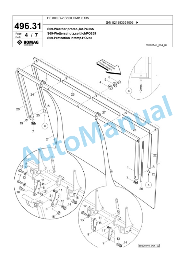 Bomag BF 800 C-2 S600 HMI1.0 St5 Paver Spare Parts Catalogue 00825857-4