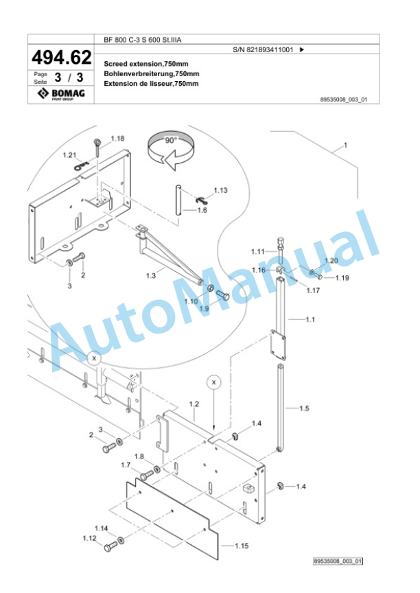 Bomag BF 800 C-3 S 600 St.IIIA Paver Spare Parts Catalogue 00826411-2