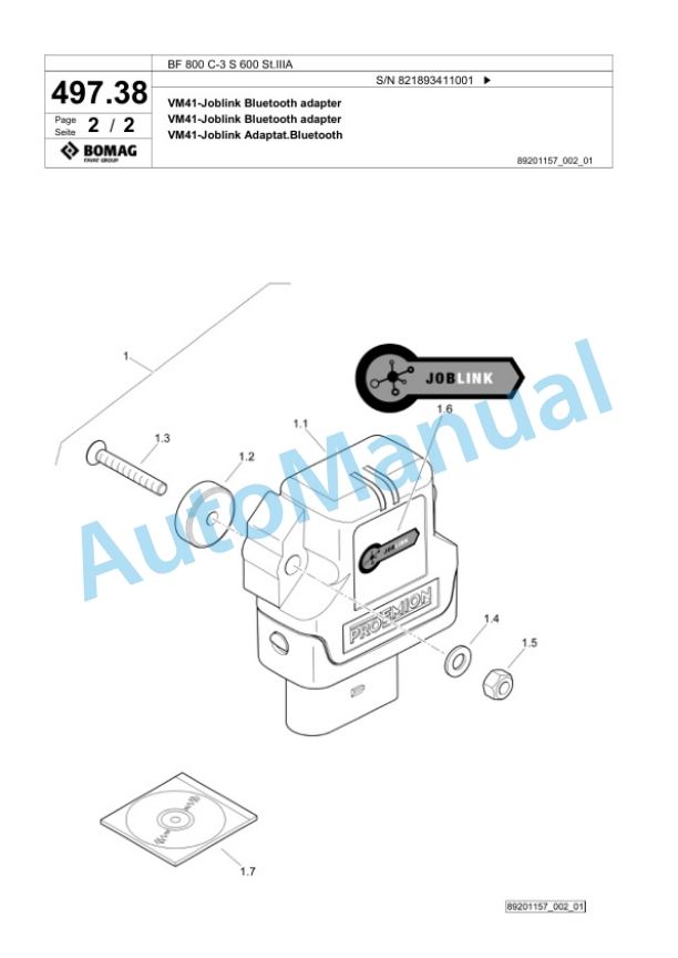 Bomag BF 800 C-3 S 600 St.IIIA Paver Spare Parts Catalogue 00826411-4