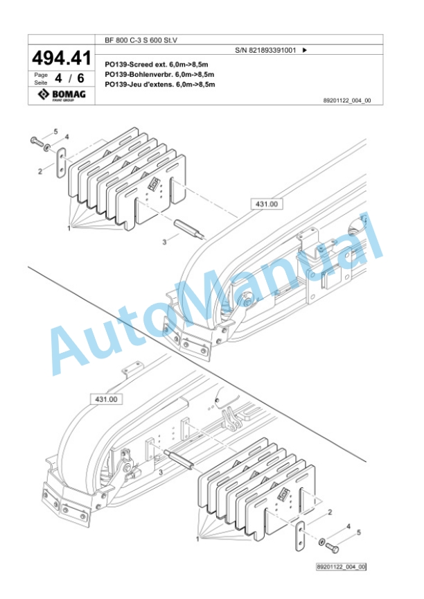 Bomag BF 800 C-3 S 600 St.V Paver Spare Parts Catalogue 00826407-2