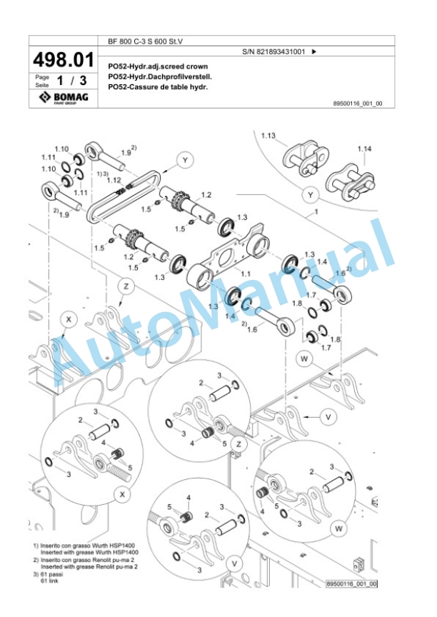 Bomag BF 800 C-3 S 600 St.V Paver Spare Parts Catalogue 00826985-4