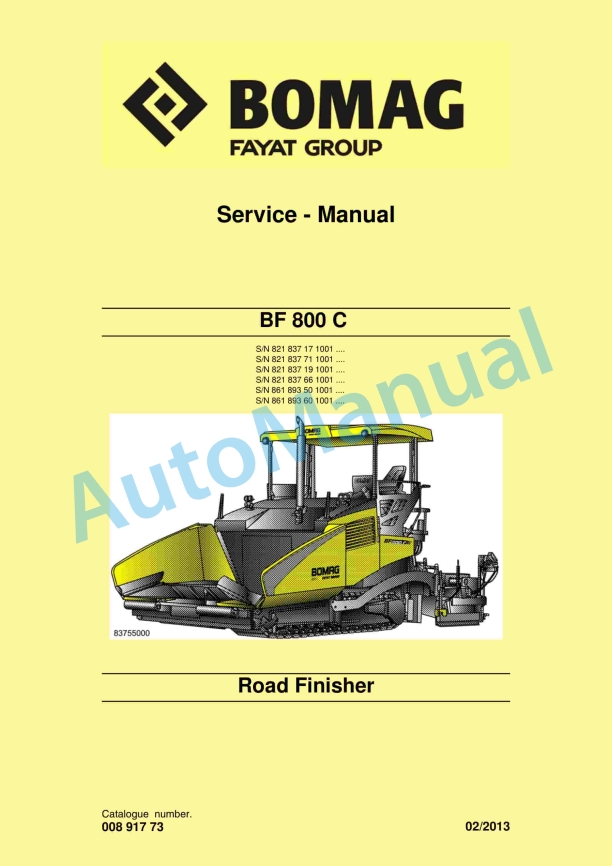 Bomag BF 800 C Road Finisher Service Manual 00891773