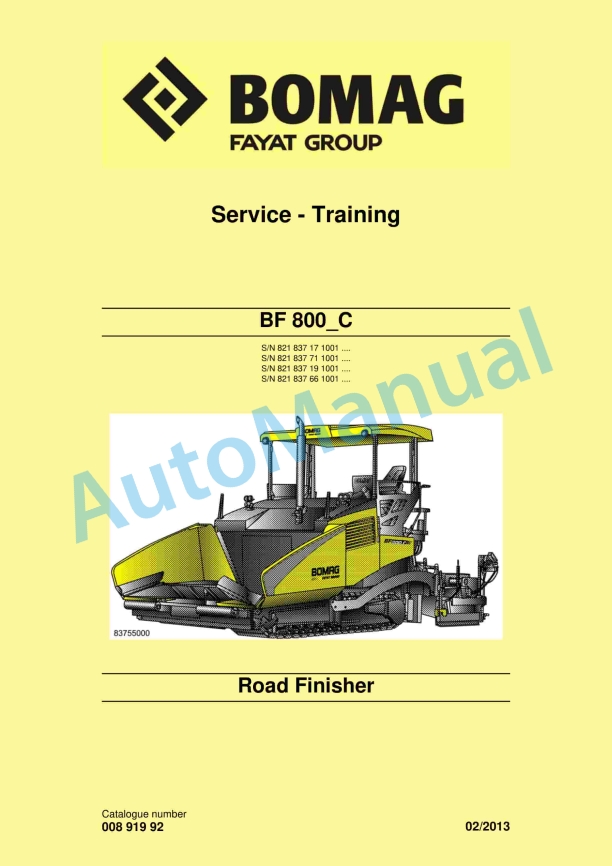 Bomag BF 800 C Road Finisher Service Training 00891992
