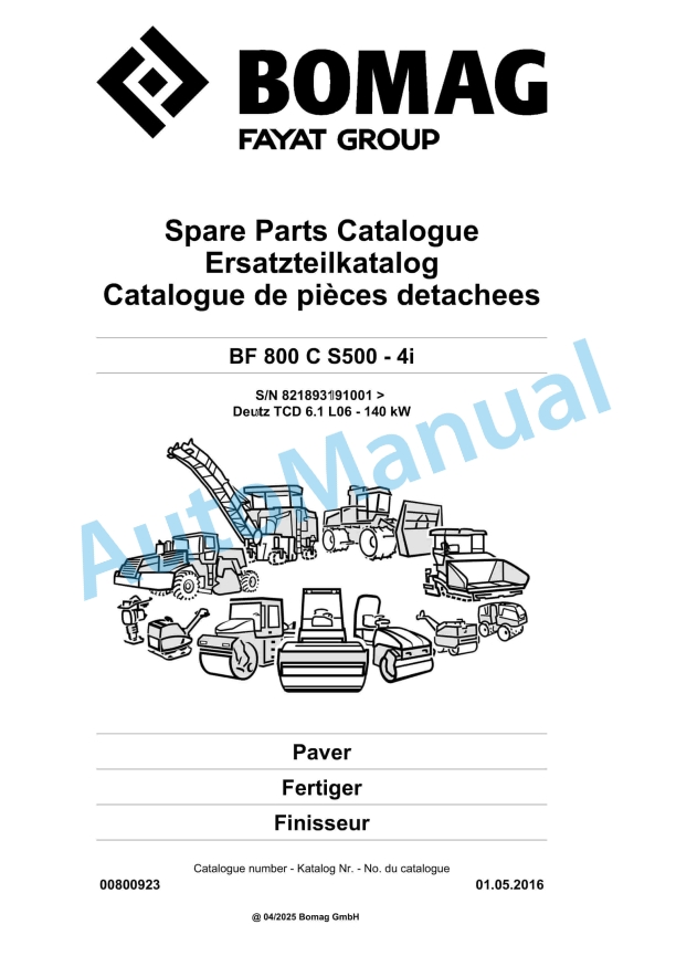 Bomag BF 800 C S500 - 4i Paver Spare Parts Catalogue 00800923