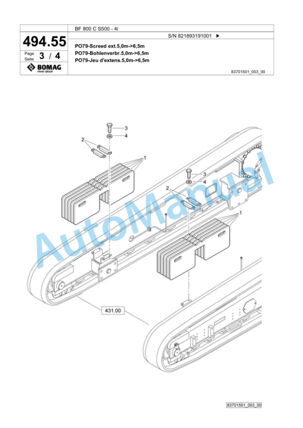 Bomag BF 800 C S500 - 4i Paver Spare Parts Catalogue 00800923-2