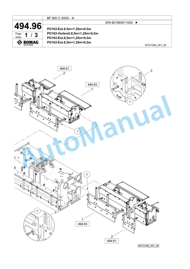 Bomag BF 800 C S500 - 4i Paver Spare Parts Catalogue 00824209-3