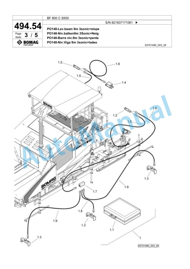 Bomag BF 800 C S500 Paver Spare Parts Catalogue 00800827-2