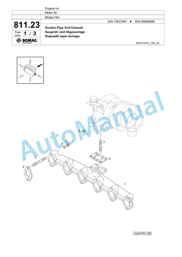 Bomag BF 800 C S500 Paver Spare Parts Catalogue 00800877-5